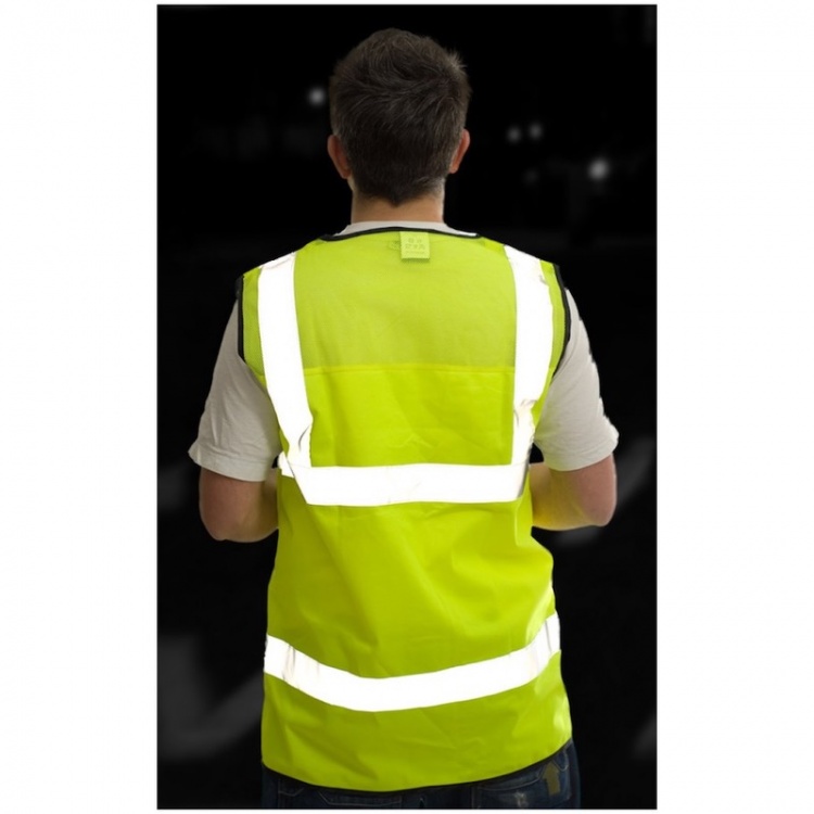 Leo Workwear W03-Y Velator Hi Vis Vest Airport Style Mesh Back Yellow ISO 20471 Class 2